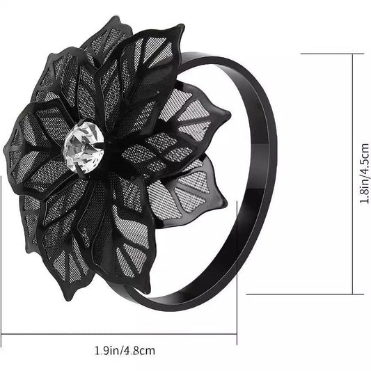 Black Rose Flower Napkin Rings For Table Decoration