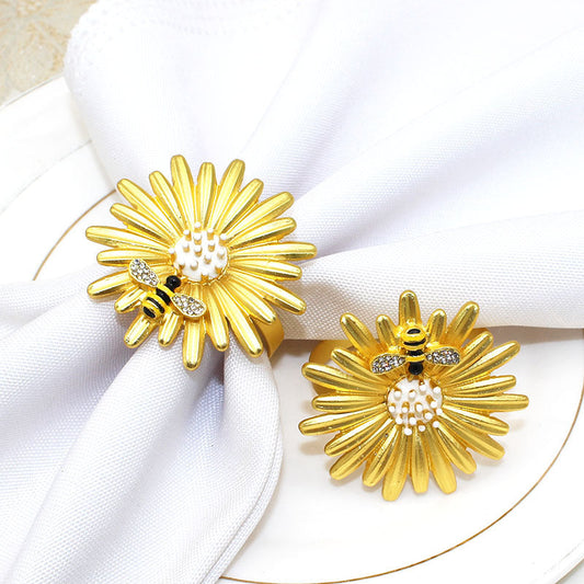 Gold Sunflower Bee Napkin Rings For Table Decoration