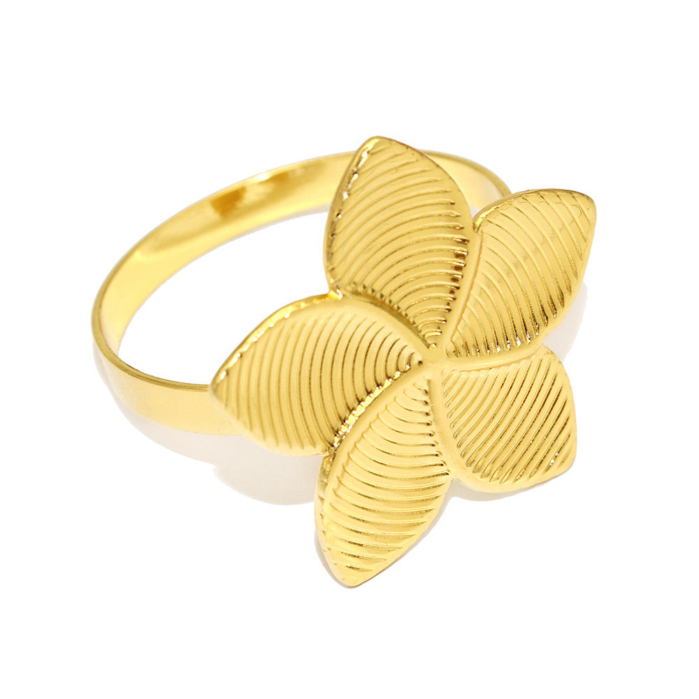 Gold Five Petal Flower Napkin Rings For Table Decoration