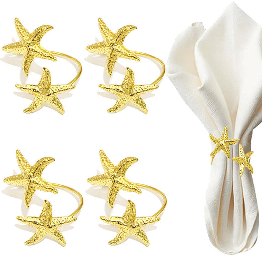 Gold Double Starfish Napkin Rings For Table Decoration
