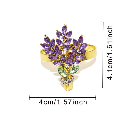 Purple Crystal Lavender Bouquet Napkin Rings For Table Decoration