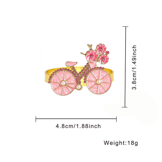Pink Floral Bicycle Napkin Ring For Table Decoration