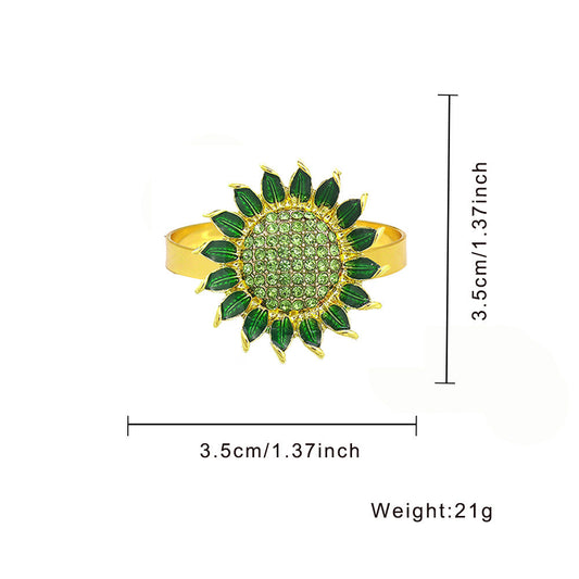 Green Rhinestone Sunflower Napkin Rings For Table Decoration