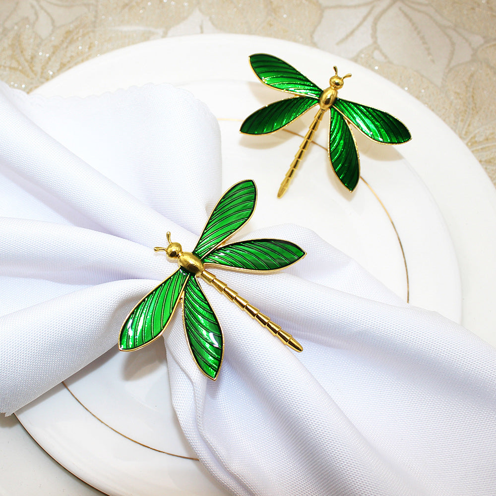 Green Dragonfly Napkin Rings For Table Decoration