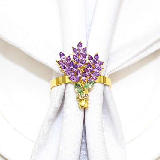Purple Crystal Lavender Bouquet Napkin Rings For Table Decoration