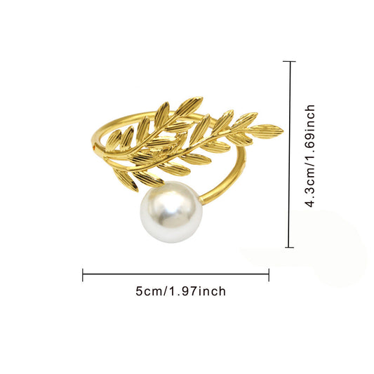 Gold Wheat Branch Pearl Napkin Rings For Table Decoration