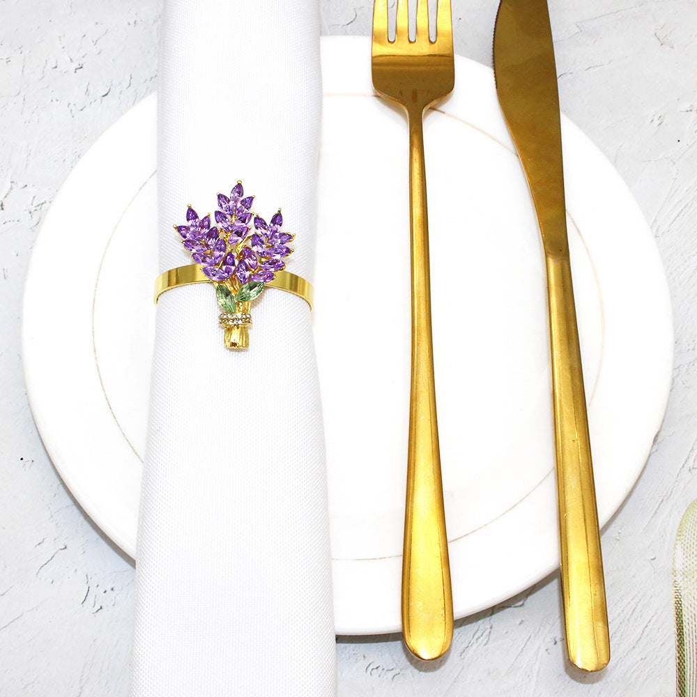 Purple Crystal Lavender Bouquet Napkin Rings For Table Decoration