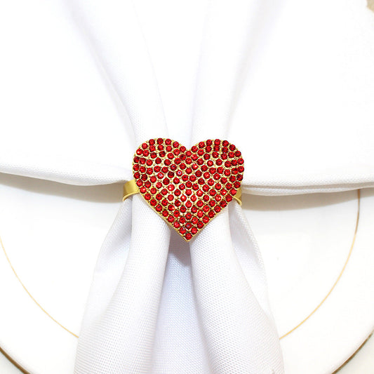 Red Rhinestone Heart Napkin Rings For Table Decoration