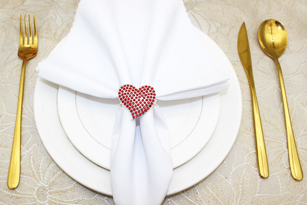 Red Rhinestone Heart Napkin Rings For Table Decorationalwtl