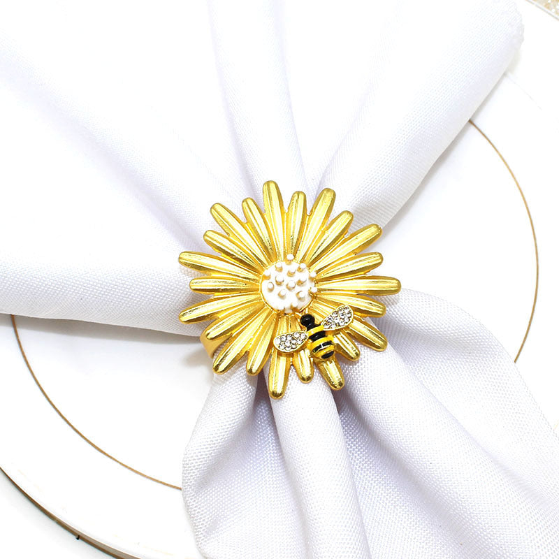 Gold Sunflower Bee Napkin Rings For Table Decoration