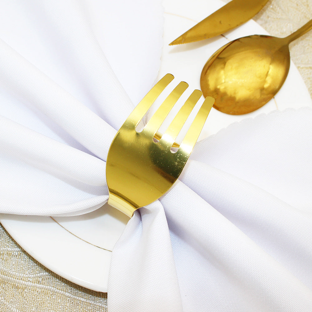 Gold Fork Shaped Napkin Rings For Table Decoration