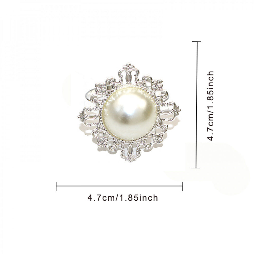 Silver Pearl Flower Napkin Rings For Table Decoration