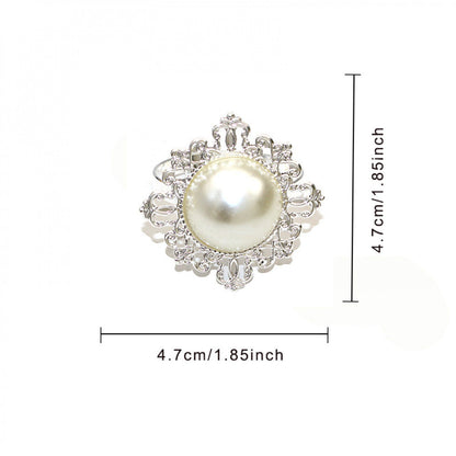Silver Pearl Flower Napkin Rings For Table Decoration