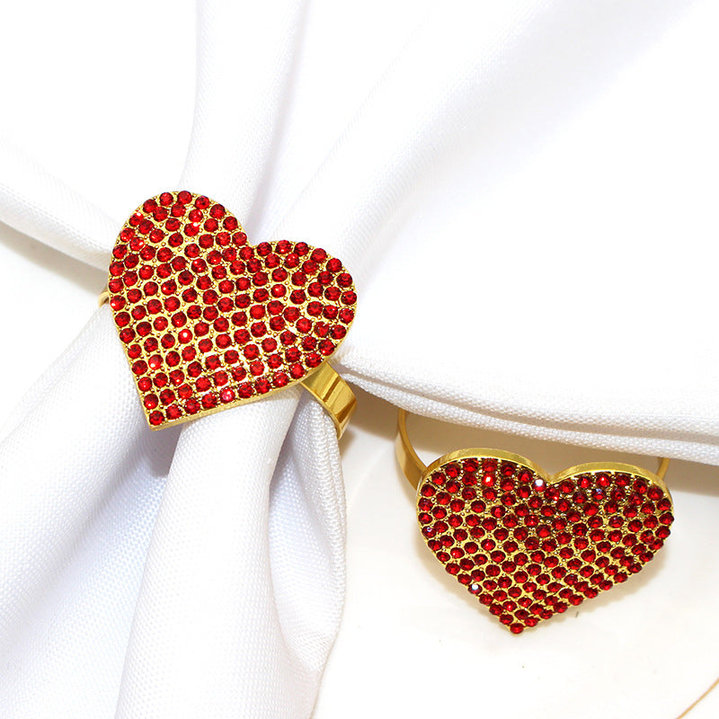 Red Rhinestone Heart Napkin Rings For Table Decoration