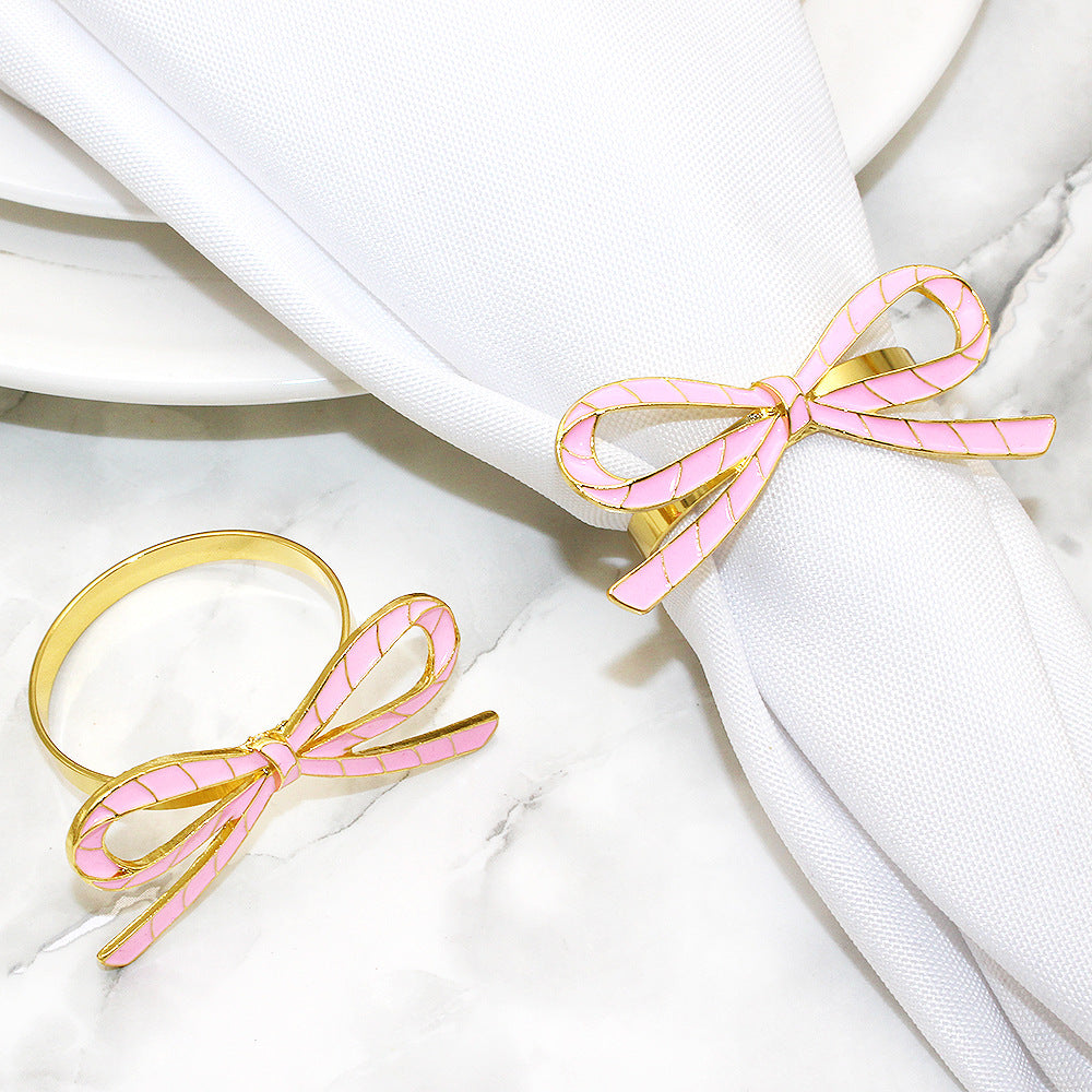 Pink Bow Ribbon Napkin Rings For Table Decoration