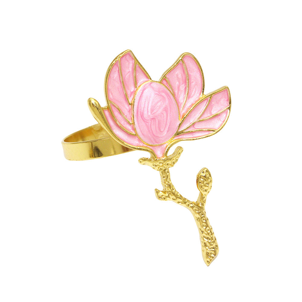 Pink Magnolia Flower Napkin Rings For Table Decoration