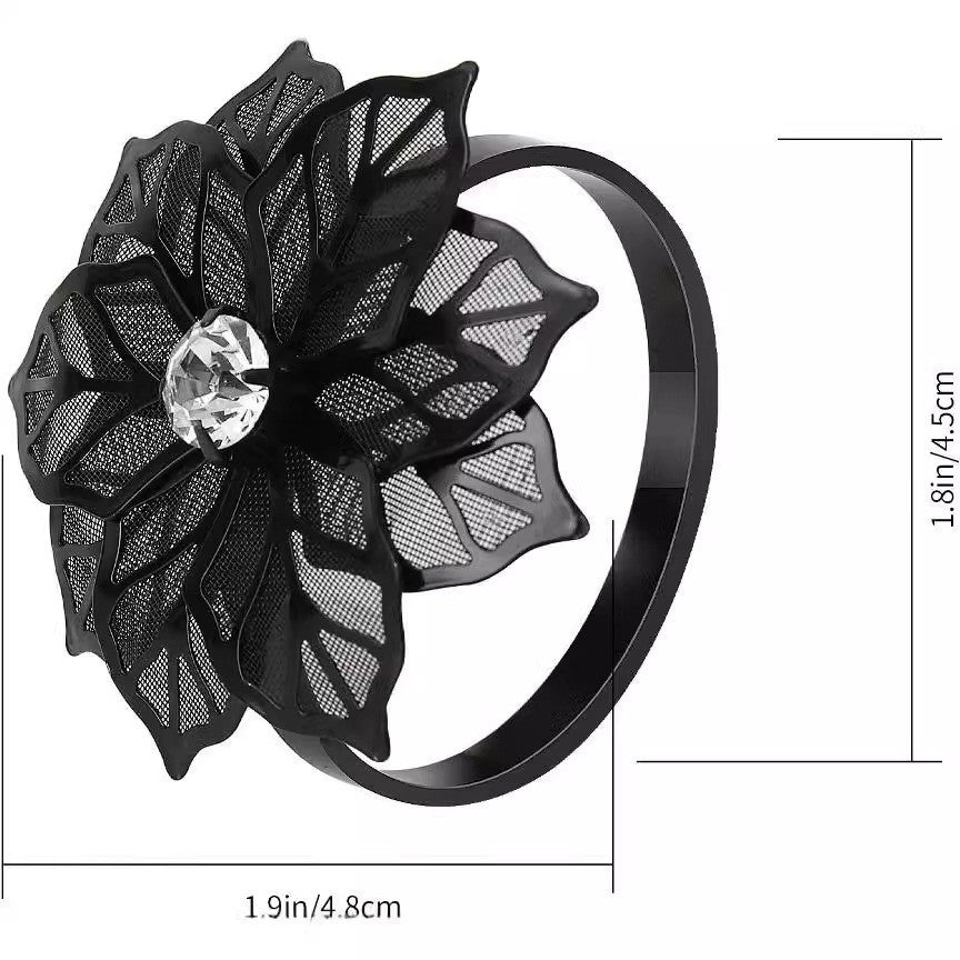 Black Rose Flower Napkin Rings For Table Decoration