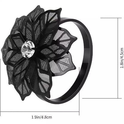 Black Rose Flower Napkin Rings For Table Decoration