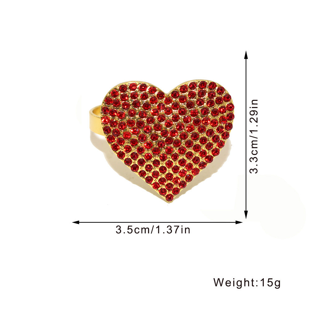 Red Rhinestone Heart Napkin Rings For Table Decoration
