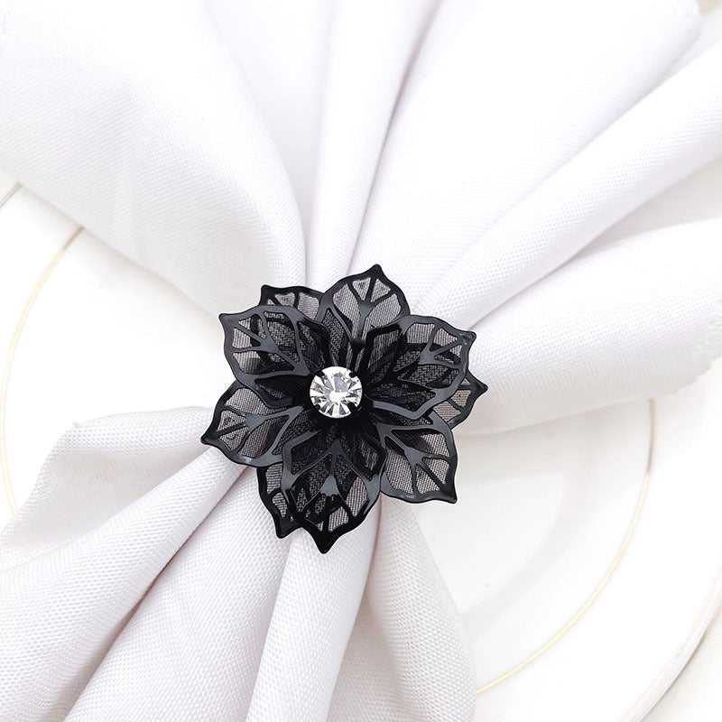 Black Rose Flower Napkin Rings For Table Decoration