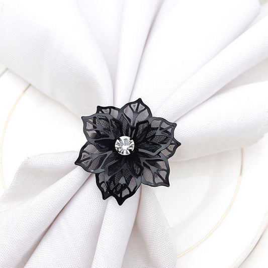 Black Rose Flower Napkin Rings For Table Decoration