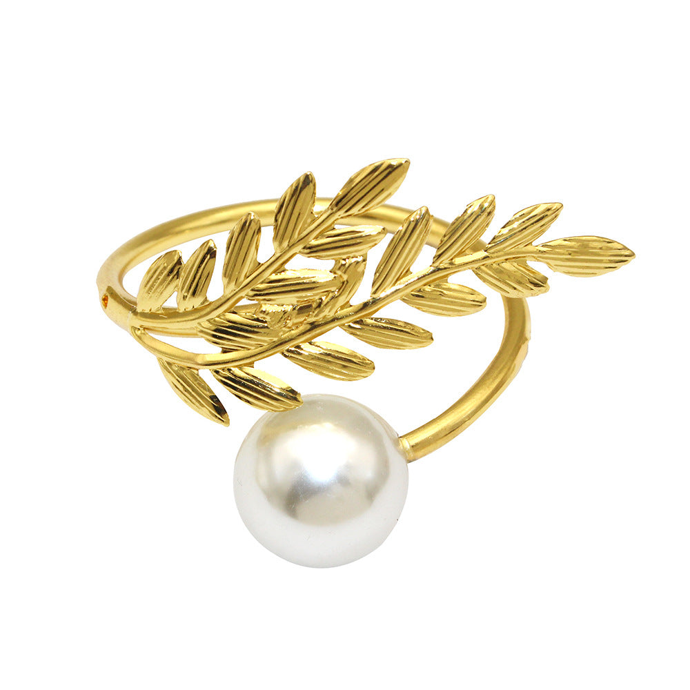 Gold Wheat Branch Pearl Napkin Rings For Table Decoration