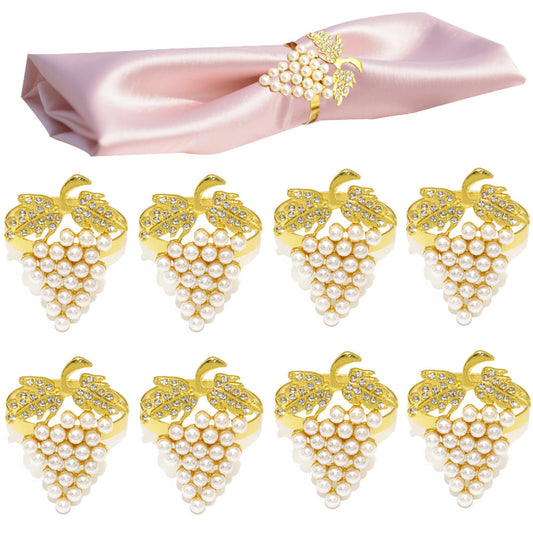Gold Pearl Grape Cluster Napkin Rings For Table Decoration