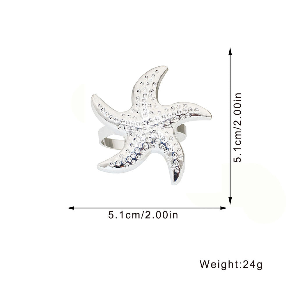 Silver Starfish Napkin Rings For Table Decoration