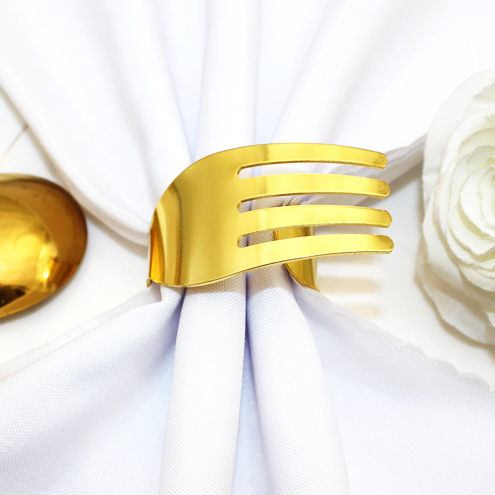 Gold Fork Shaped Napkin Rings For Table Decoration