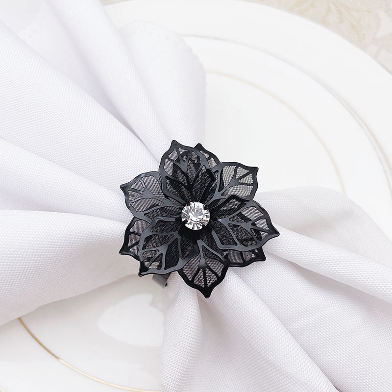 Black Rose Flower Napkin Rings For Table Decoration