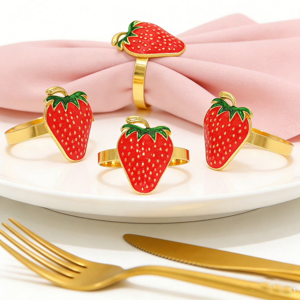 Red Strawberry Napkin Rings For Table Decoration