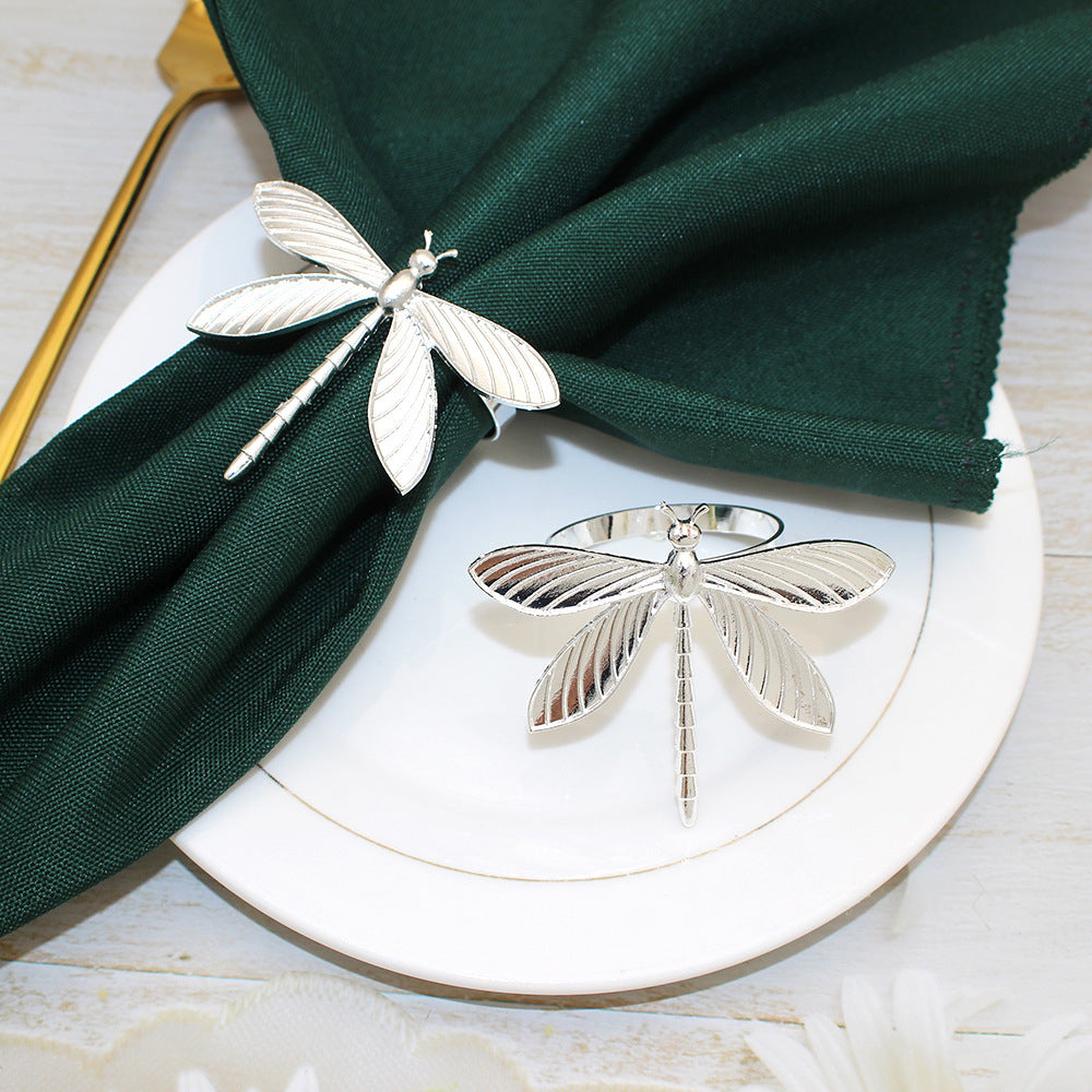 Silver Dragonfly Napkin Rings For Table Decoration