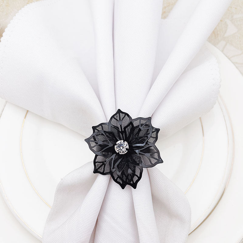 Black Rose Flower Napkin Rings For Table Decoration