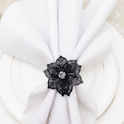 Black Rose Flower Napkin Rings For Table Decoration