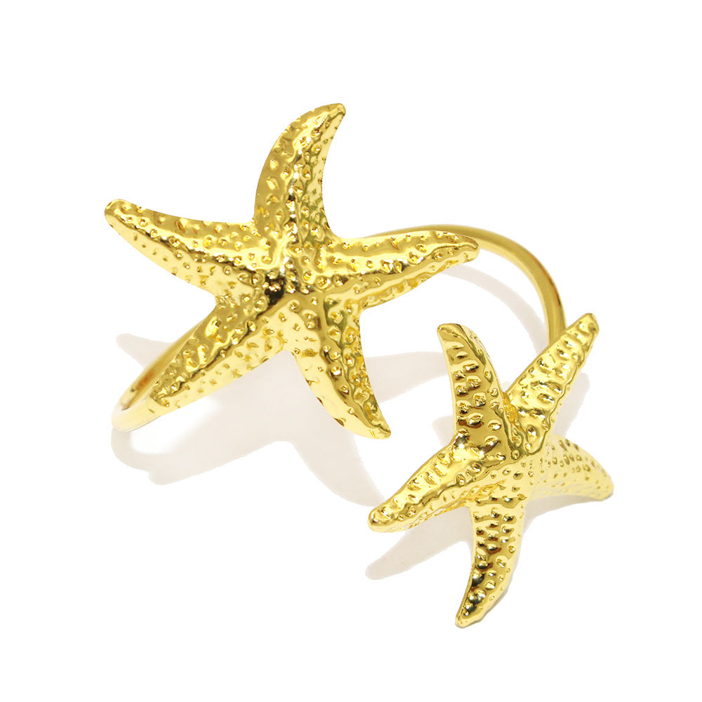 Gold Double Starfish Napkin Rings For Table Decoration