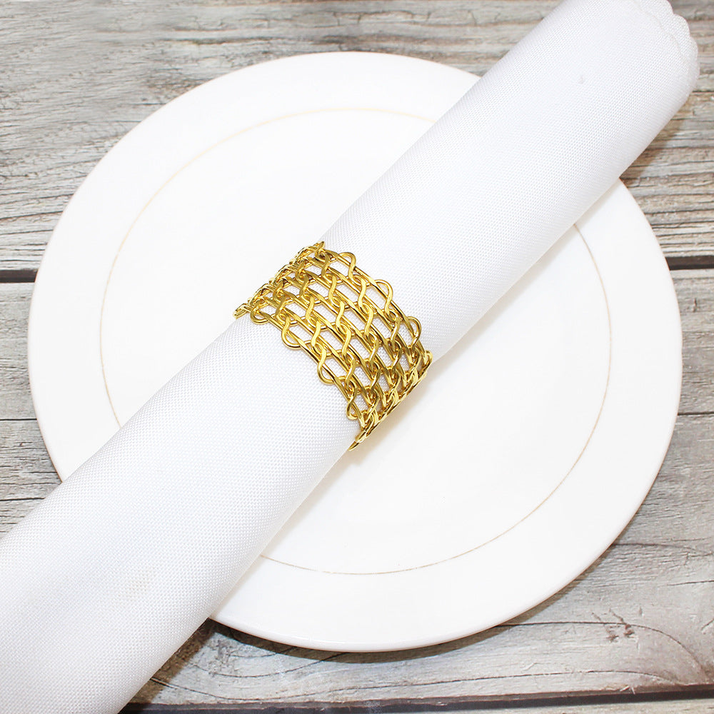 Gold Metal Woven Mesh Napkin Rings For Table Decoration