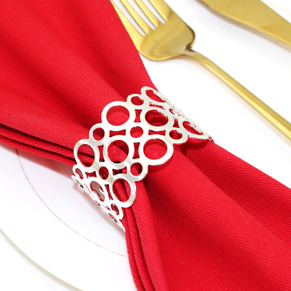 Silver Hollow Circle Cutout Napkin Rings For Table Decoration