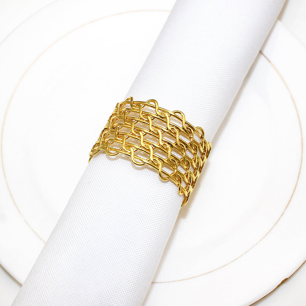 Gold Metal Woven Mesh Napkin Rings For Table Decoration