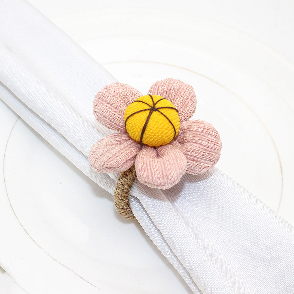 Pink Fabric Flower Napkin Rings For Table Decoration