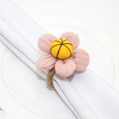 Pink Fabric Flower Napkin Rings For Table Decoration