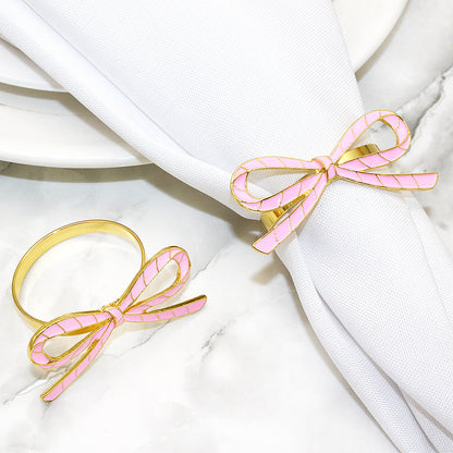 Pink Bow Ribbon Napkin Rings For Table Decoration
