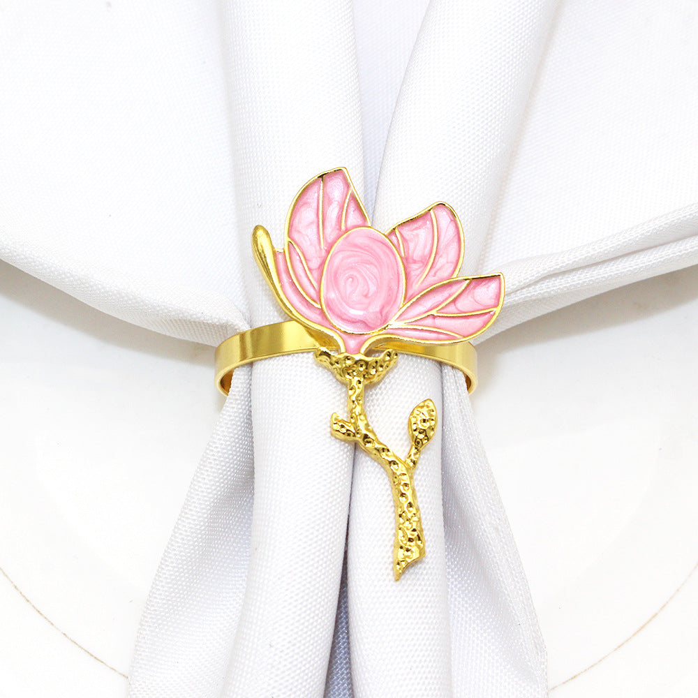 Pink Magnolia Flower Napkin Rings For Table Decoration