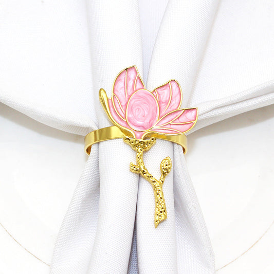 Pink Magnolia Flower Napkin Rings For Table Decoration