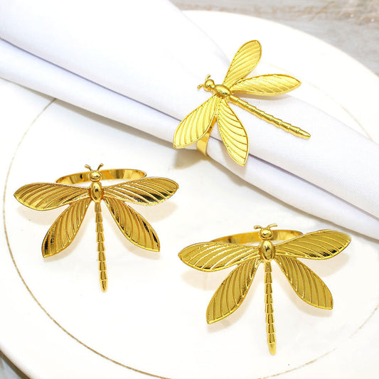 Gold Dragonfly Napkin Rings For Table Decoration