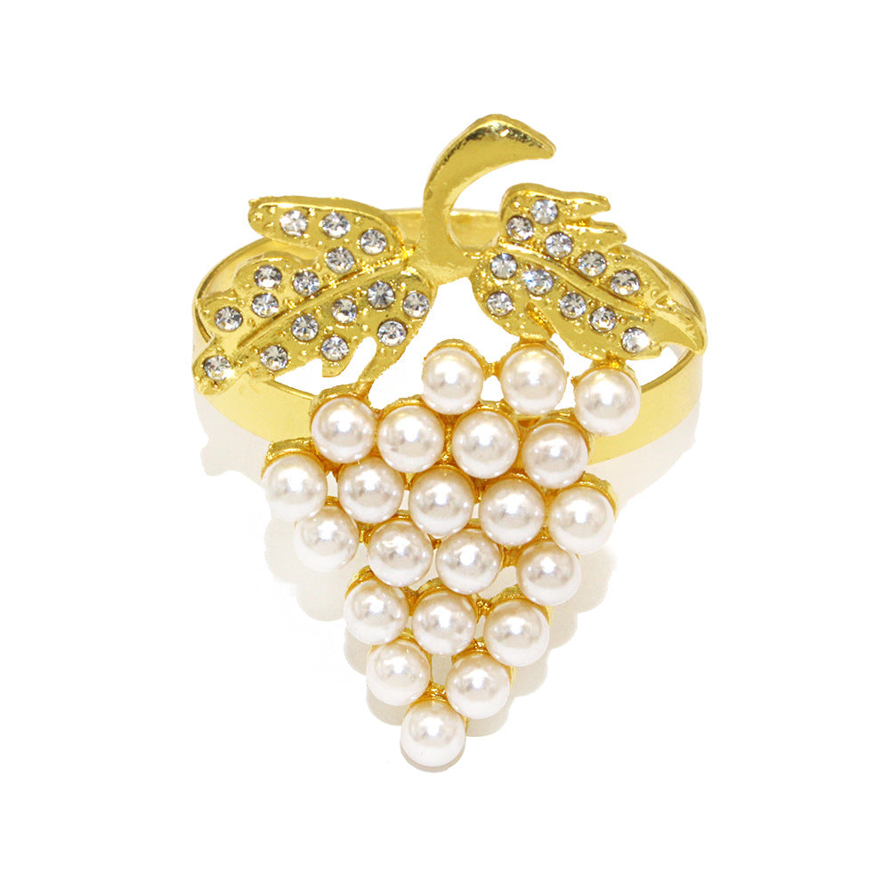 Gold Pearl Grape Cluster Napkin Rings For Table Decoration