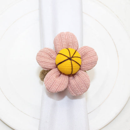 Pink Fabric Flower Napkin Rings For Table Decoration
