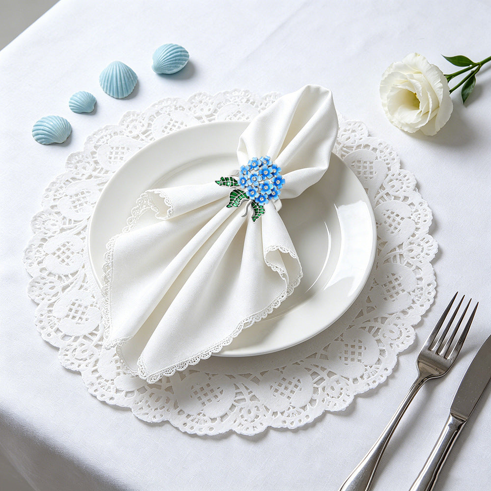 Blue Hydrangea Flower Napkin Rings For Table Decoration