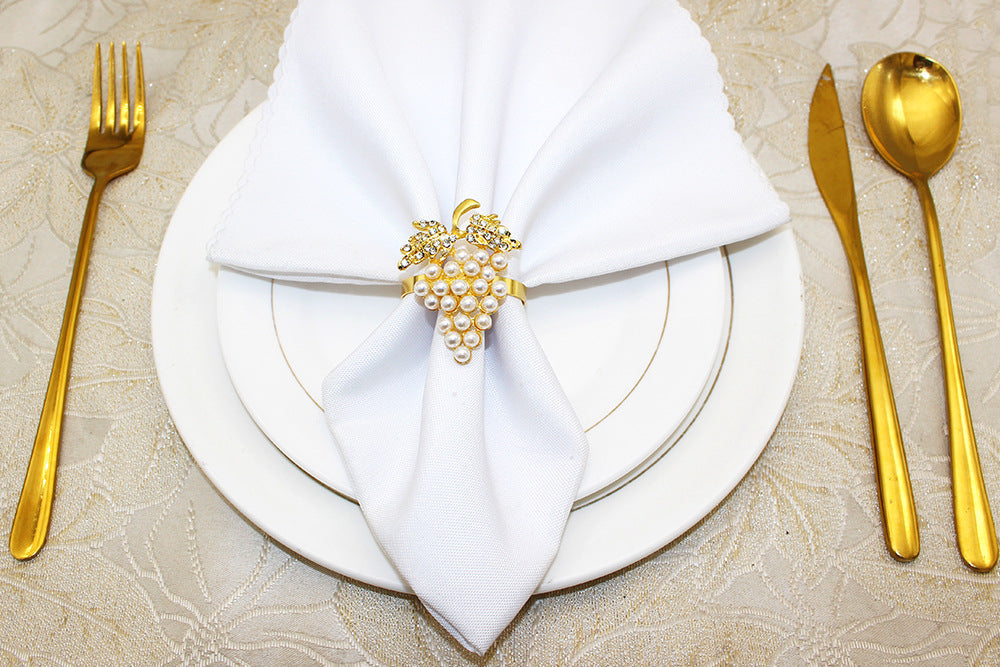 Gold Pearl Grape Cluster Napkin Rings For Table Decoration