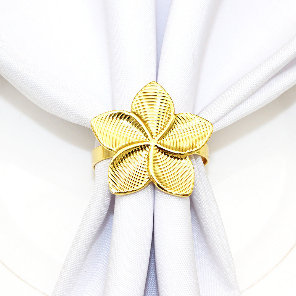 Gold Five Petal Flower Napkin Rings For Table Decoration