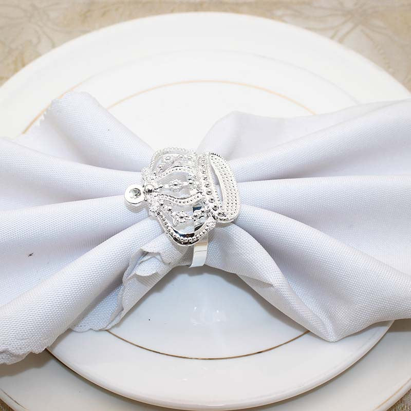 Silver Rhinestone Crown Napkin Rings For Table Decoration